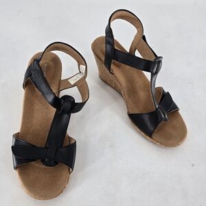 Rockport Black‎ Leather Wedge Sandals
